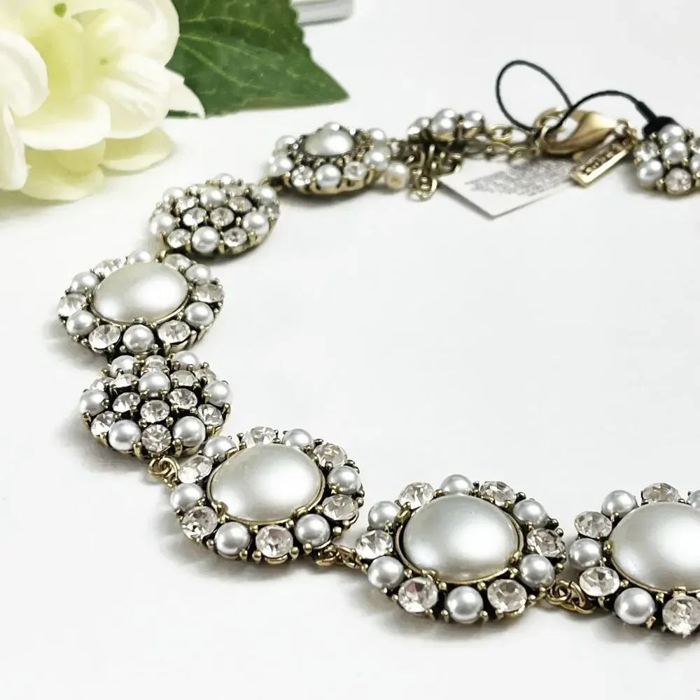 NEW White House Black Market Faux Pearl & Rhinestone Statement Necklace